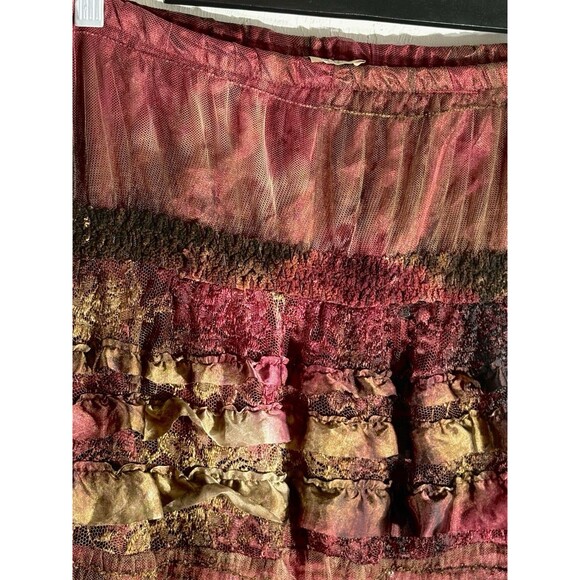 Vintage Mina Collection Boho Lined Lace Sheer Satin Burgundy Frilly Long Skirt L - Picture 7 of 9